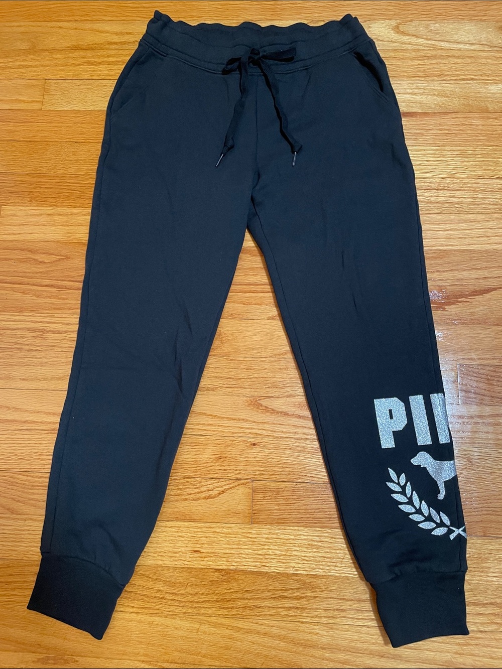 NWT PINK Victoria’s Secret Fleece Joggers Pants Womens Medium Black